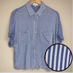 Nautical Pinstripe Blue White Blouse Women’s Large Flowy Shirt Top Classic